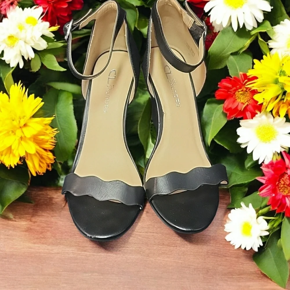 CL by Launday size 8 black ankle straps wedges.